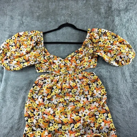 Free People Floral Print Puff‎ Sleeve Cutout Wide Leg Jumpuit Size Small - Picture 5 of 14